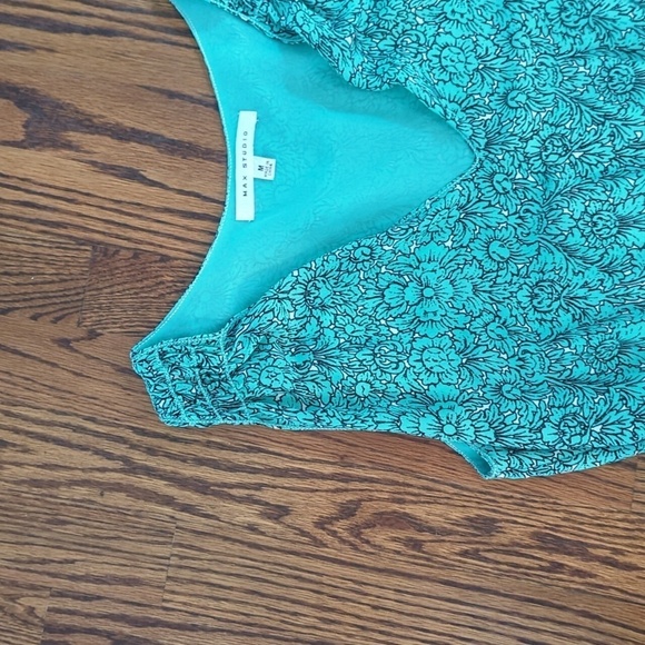 MAX STUDIO Teal/Cream Floral Border Print V NECK MAXI Dress  Sz M - Picture 6 of 10